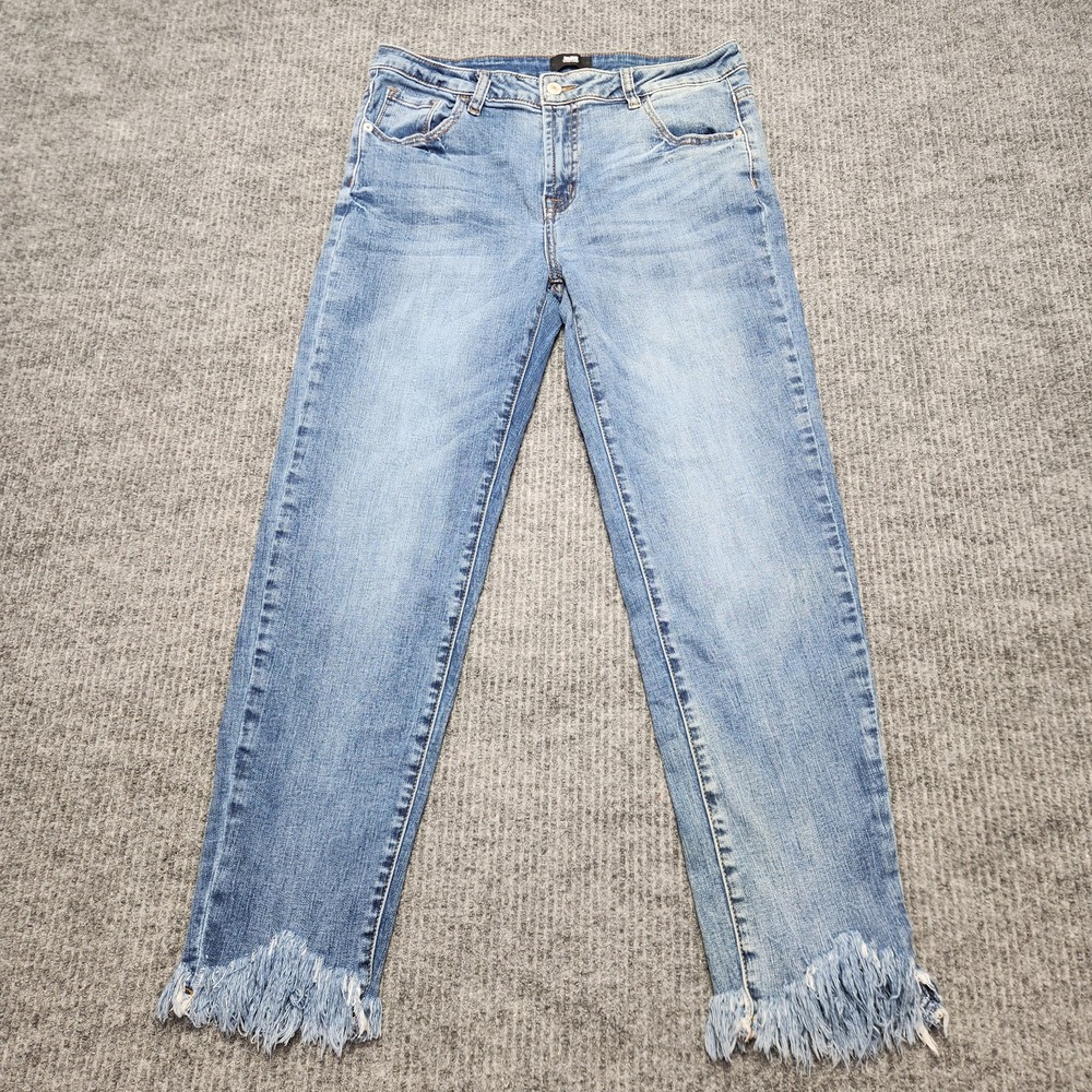 I&M Skinny Jeans Juniors 11 Blue Light Wash Mid Rise Fringe Hem Stretch Denim